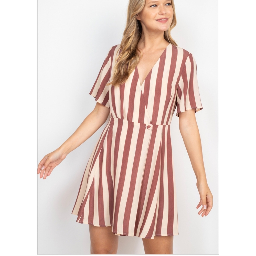 LAST ONE❗Mittoshop Rust Beige Striped Short Dress - Picture 3 of 9